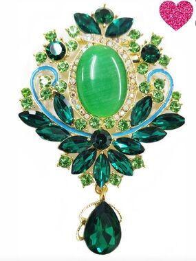 Green Gemstone Statement Brooch by